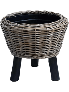 Drypot rattan round with black feet (Nieuwkoop Europe)
