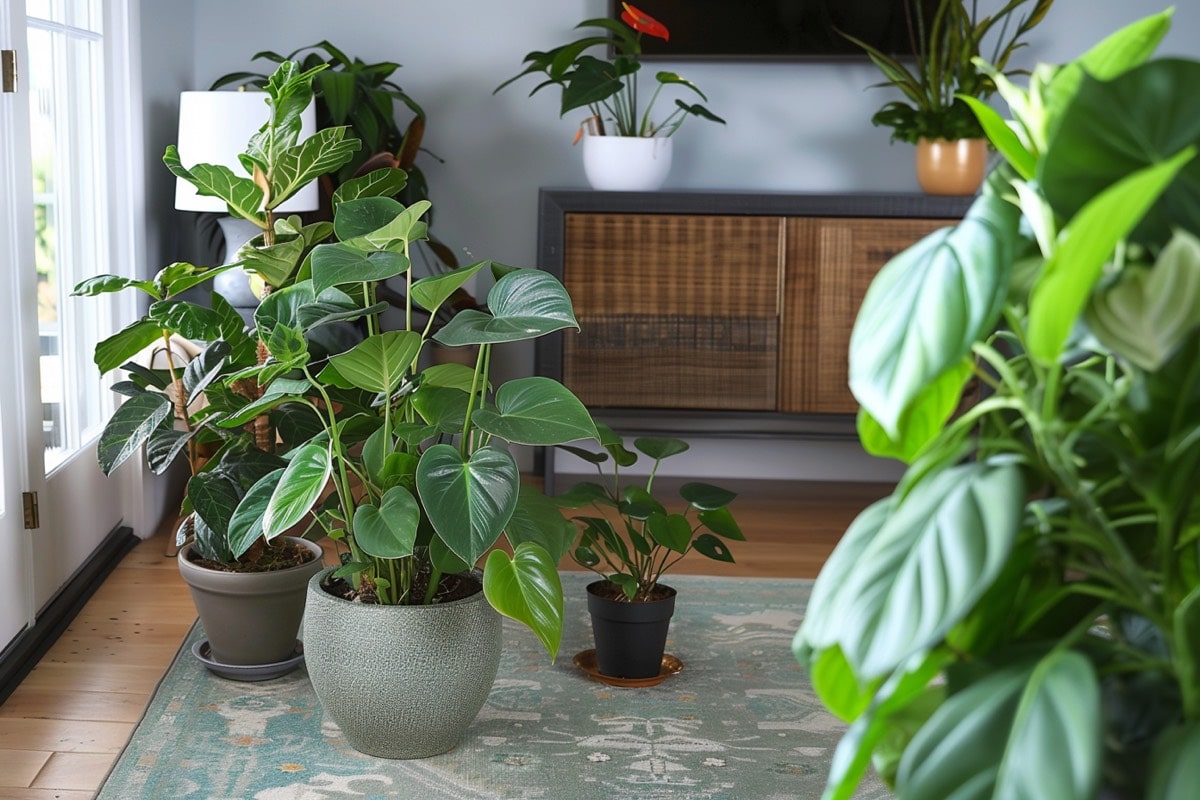 Philodendron in einem Übertopf im Innenbereich